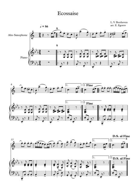 Free Sheet Music Ecossaise Ludwig Van Beethoven For Alto Saxophone Piano