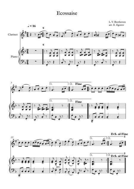 Ecossaise Ludwig Van Beethoven For Clarinet Piano Sheet Music