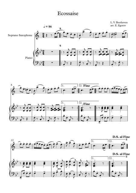 Ecossaise Ludwig Van Beethoven For Soprano Saxophone Piano Sheet Music