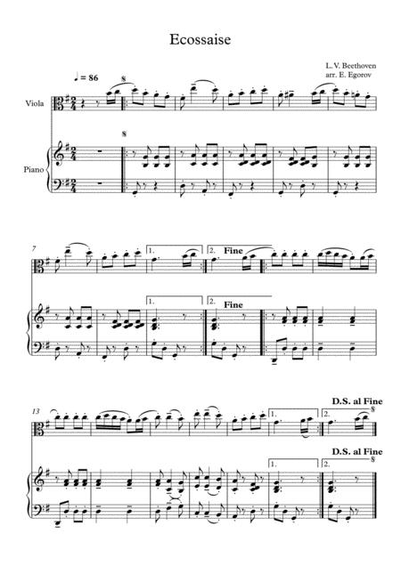 Free Sheet Music Ecossaise Ludwig Van Beethoven For Viola Piano