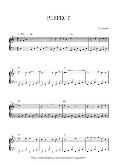 Free Sheet Music Ed Sheeran Perfect Easy Piano B Flat Major