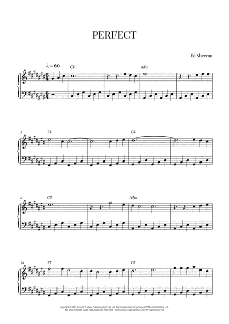 Free Sheet Music Ed Sheeran Perfect Easy Piano C Sharp Major