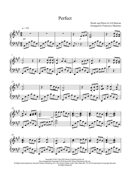 Ed Sheeran Perfect Piano Solo Sheet Music