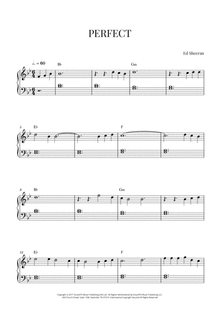 Ed Sheeran Perfect Very Easy Piano B Flat Major Sheet Music