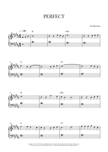 Ed Sheeran Perfect Very Easy Piano B Major Sheet Music