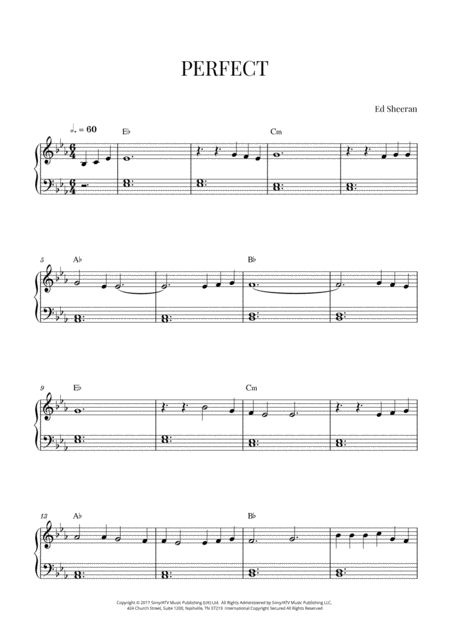 Ed Sheeran Perfect Very Easy Piano E Flat Major Sheet Music