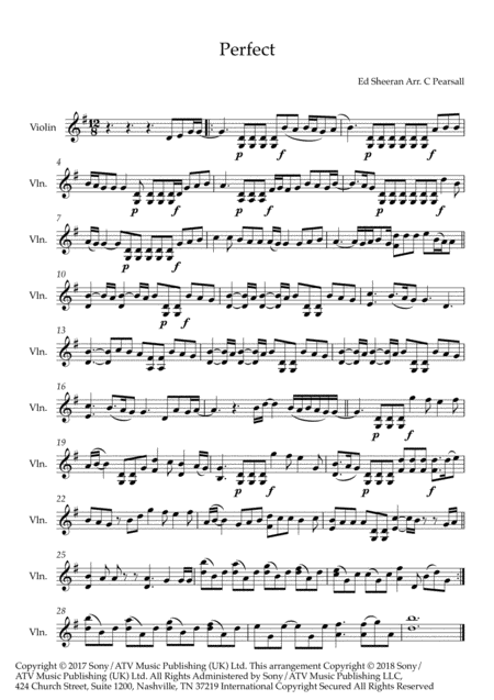 Ed Sheeran Perfect Violin Solo Sheet Music