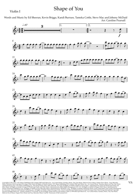 Ed Sheeran Shape Of You String Quartet Sheet Music