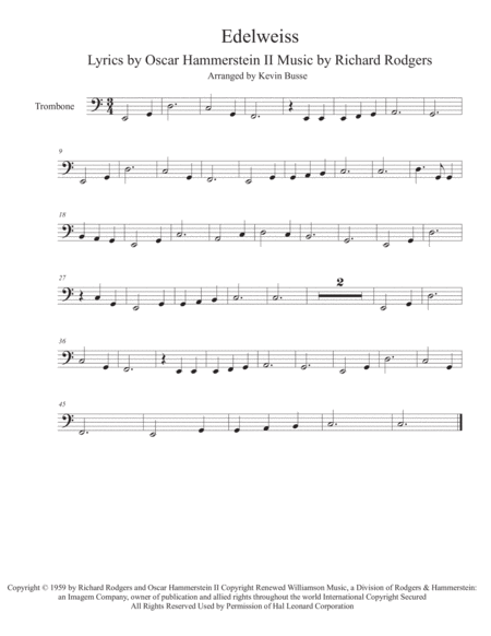 Free Sheet Music Edelweiss Easy Key Of C Trombone