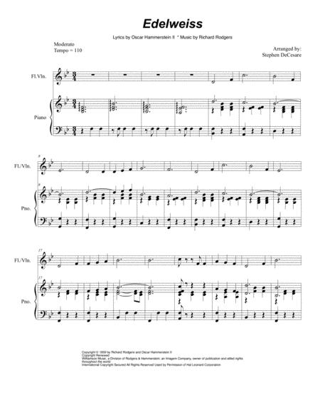 Free Sheet Music Edelweiss For Flute Or Violin Solo And Piano