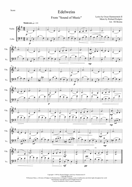 Edelweiss From Sound Of Music String Duet Sheet Music