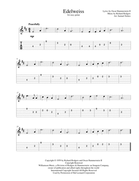 Edelweiss From The Sound Of Music For Easy Guitar With Tab Sheet Music