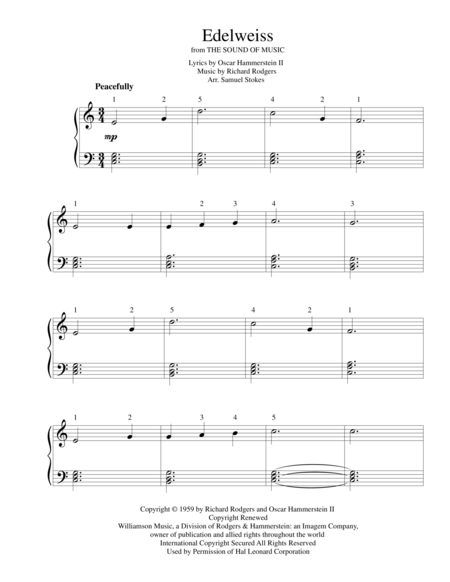 Edelweiss From The Sound Of Music For Easy Piano Sheet Music