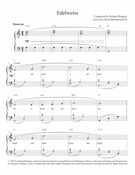 Edelweiss In C Easy Piano Sheet Music