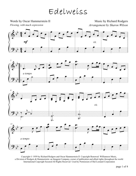 Free Sheet Music Edelweiss Intermediate Piano Solo