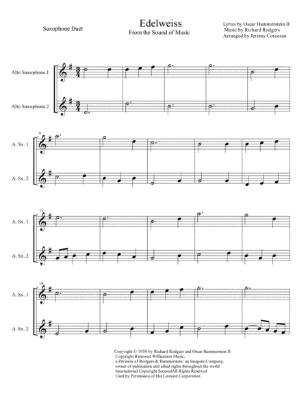 Edelweiss Saxophone Duet Sheet Music