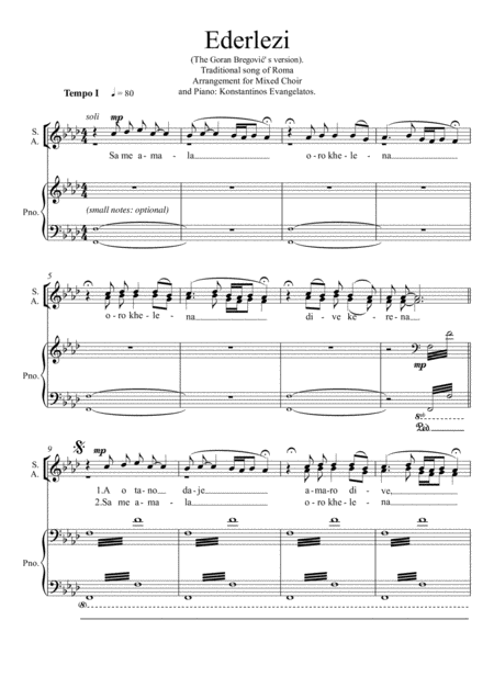 Ederlezi Satb Piano Sheet Music