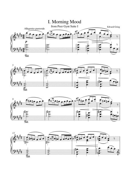 Free Sheet Music Edvard Grieg Peer Gynt Morning Mood Original Piano Solo