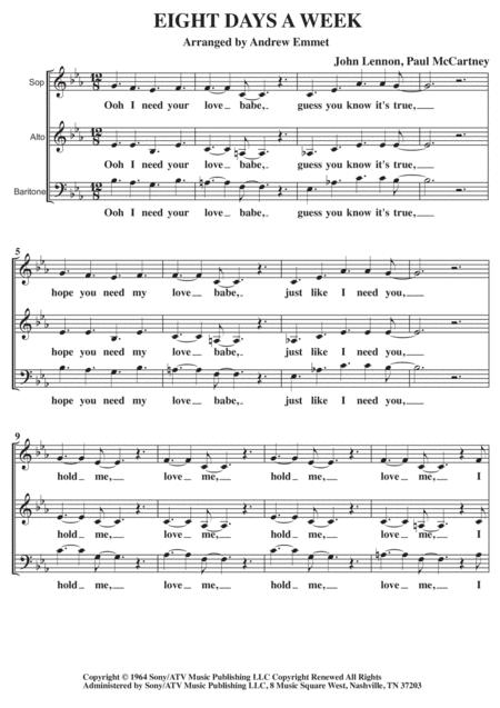 Eight Days A Week A Cappella Sab Sheet Music