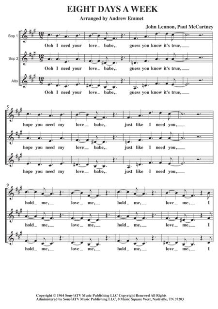 Eight Days A Week A Cappella Ssa Sheet Music