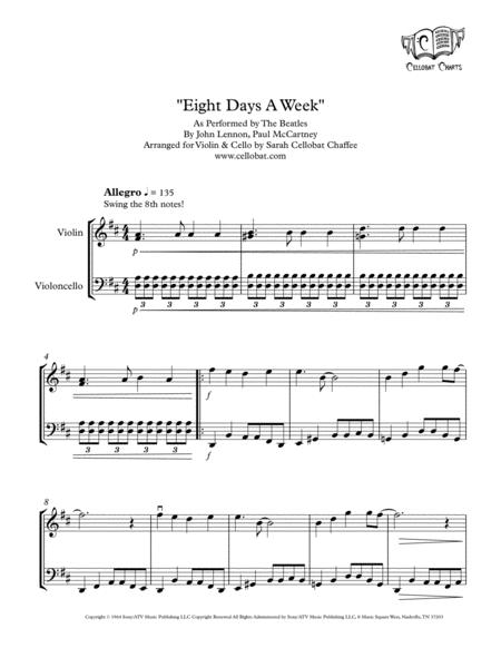 Eight Days A Week Violin Cello Duet Beatles Arr Cellobat Sheet Music