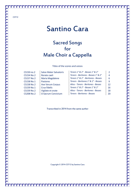 Eight Sacred Songs For Male Choir A Cappella Sheet Music