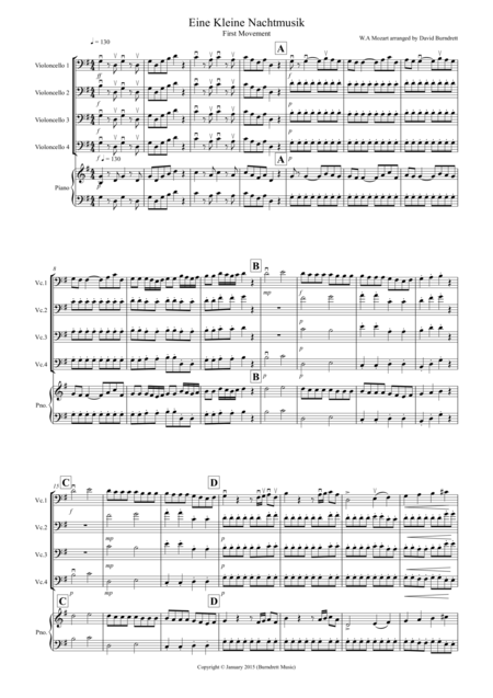 Eine Kleine Nachtmusik 1st Movement For Cello Quartet Sheet Music