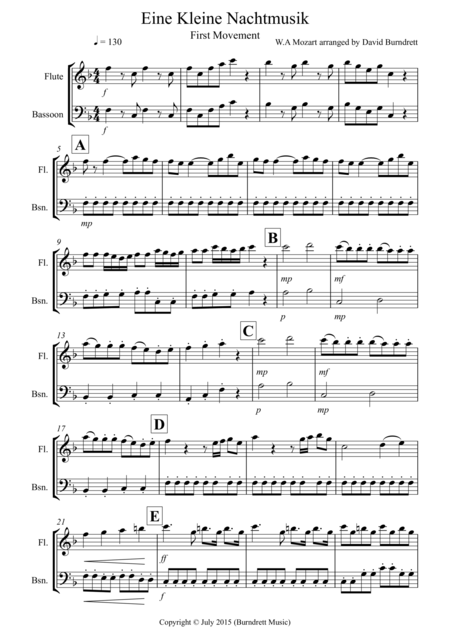 Eine Kleine Nachtmusik 1st Movement For Flute And Bassoon Duet Sheet Music