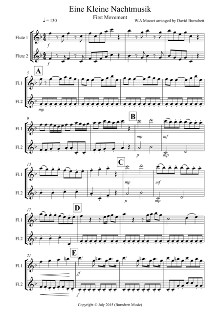 Eine Kleine Nachtmusik 1st Movement For Flute Duet Sheet Music