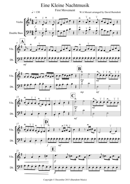 Eine Kleine Nachtmusik 1st Movement For Violin And Double Bass Duet Sheet Music