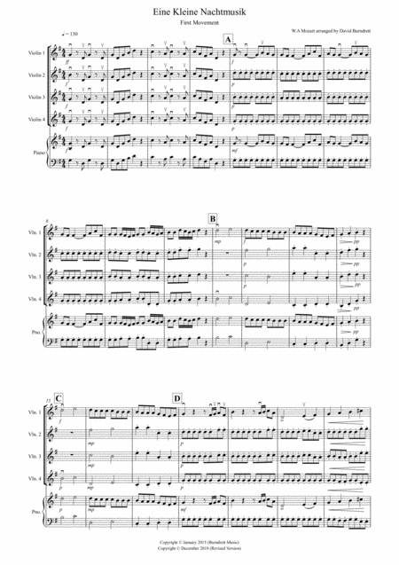 Free Sheet Music Eine Kleine Nachtmusik 1st Movement For Violin Quartet