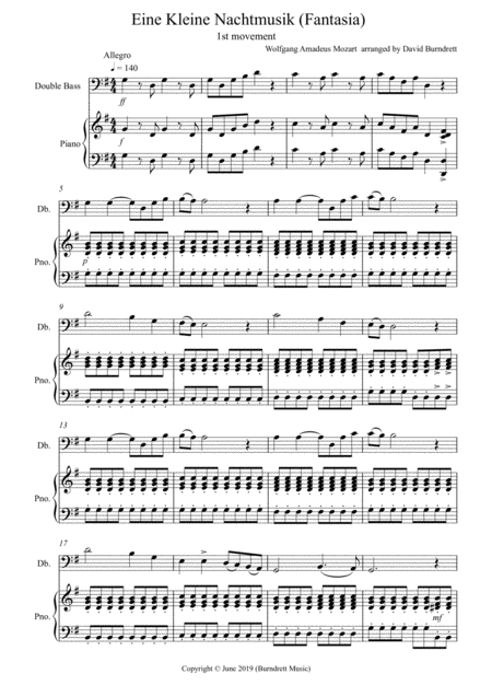 Eine Kleine Nachtmusik Fantasia 1st Movement For Double Bass And Piano Sheet Music