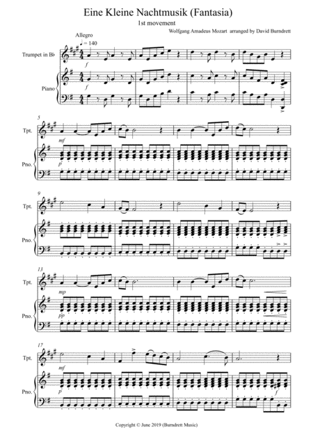 Eine Kleine Nachtmusik Fantasia 1st Movement For Trumpet In Bb And Piano Sheet Music