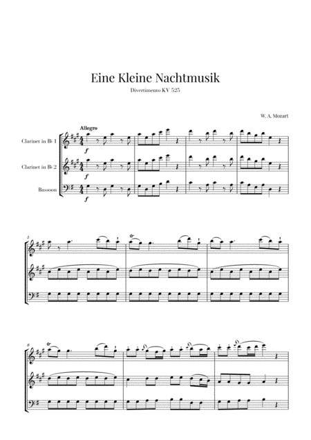 Eine Kleine Nachtmusik For 2 Clarinets And Bassoon Sheet Music