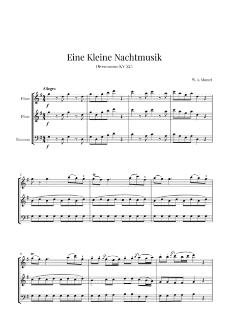 Eine Kleine Nachtmusik For 2 Flutes And Bassoon Sheet Music