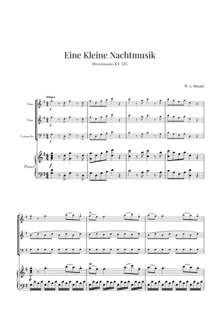 Free Sheet Music Eine Kleine Nachtmusik For 2 Flutes Cello And Piano