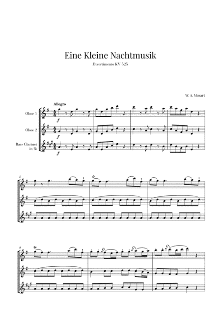 Eine Kleine Nachtmusik For 2 Oboes And Bass Clarinet Sheet Music