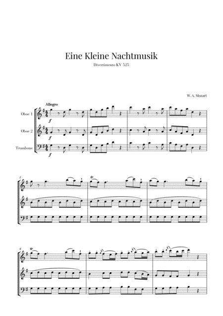 Free Sheet Music Eine Kleine Nachtmusik For 2 Oboes And Trombone