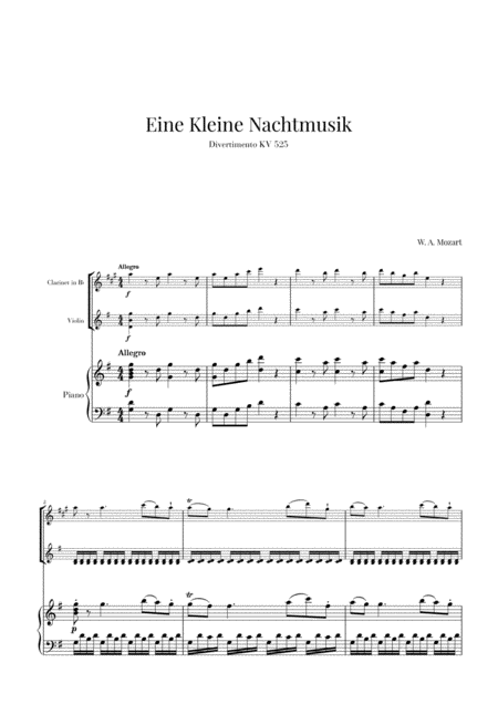 Eine Kleine Nachtmusik For Clarinet Violin And Piano Sheet Music