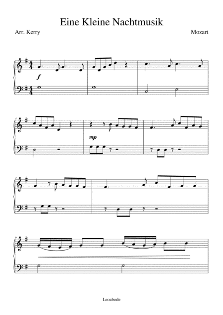 Eine Kleine Nachtmusik For Easy Piano Sheet Music