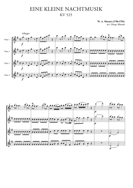 Eine Kleine Nachtmusik For Flute Quartet Sheet Music