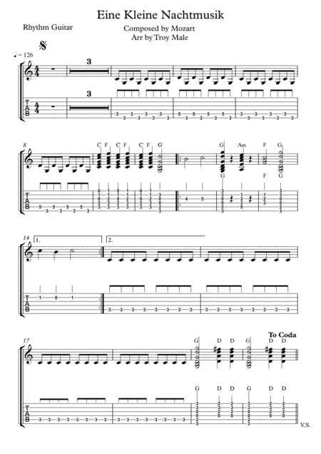 Eine Kleine Nachtmusik For High School Guitar Ensemble Sheet Music