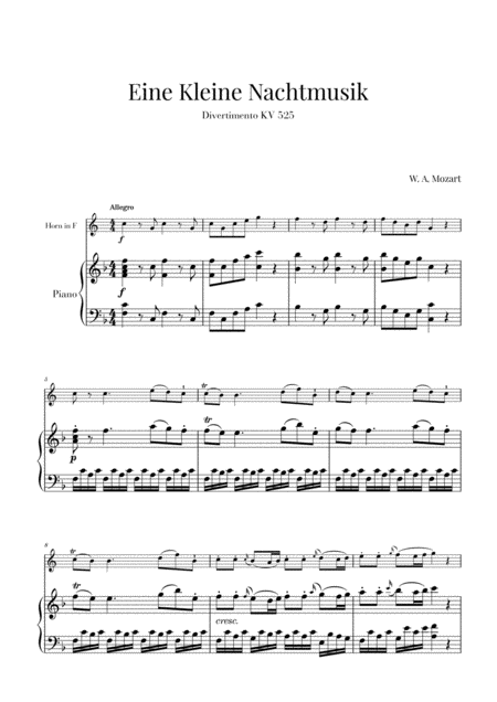 Eine Kleine Nachtmusik For Horn And Piano Sheet Music