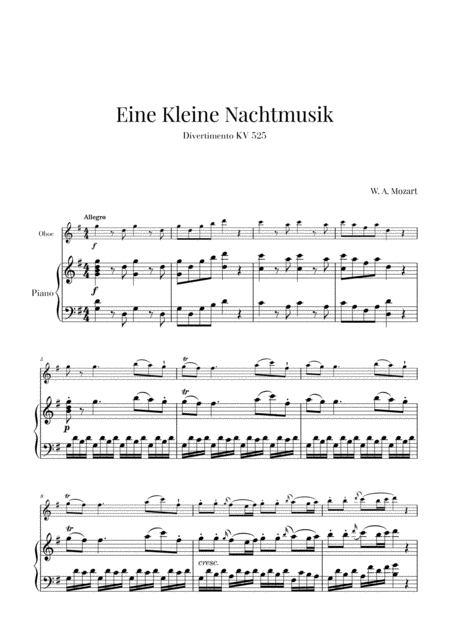 Eine Kleine Nachtmusik For Oboe And Piano Sheet Music