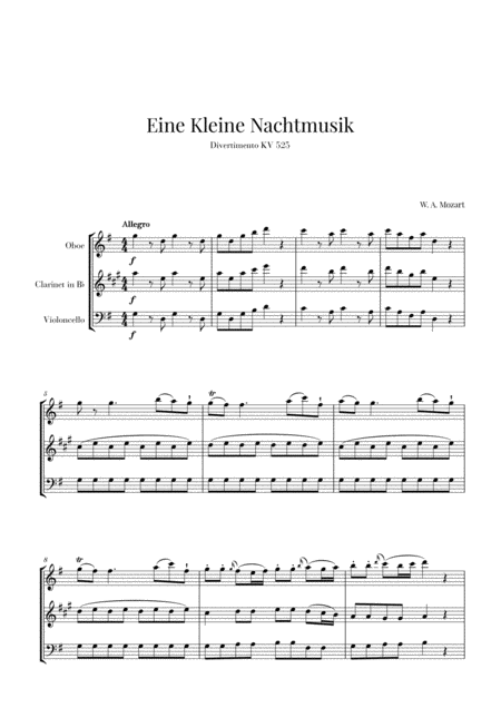 Eine Kleine Nachtmusik For Oboe Clarinet And Cello Sheet Music