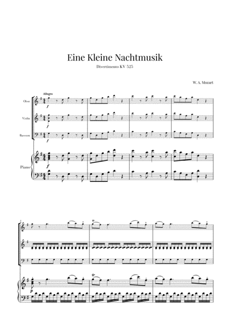 Eine Kleine Nachtmusik For Oboe Violin Bassoon And Piano Sheet Music