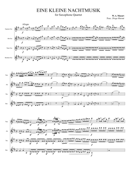 Free Sheet Music Eine Kleine Nachtmusik For Saxophone Quartet Satb