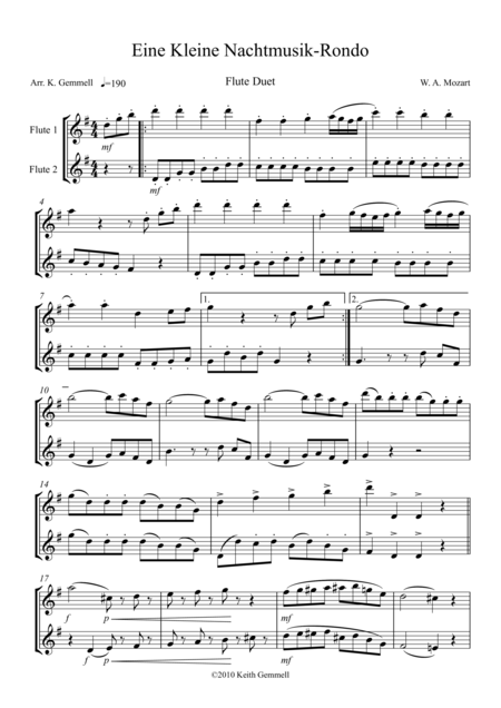 Eine Kleine Nachtmusik Rondo Flute Duet Sheet Music