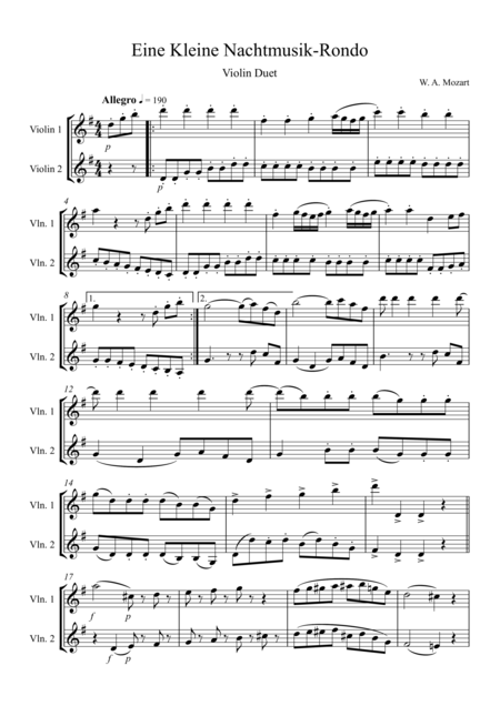 Eine Kleine Nachtmusik Rondo Violin Duet Sheet Music