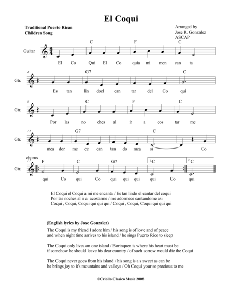 El Coqui Sheet Music